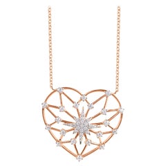 TJD 0.25 Carat Round Diamond 18 Karat Rose Gold Fashion Designer Heart Necklace