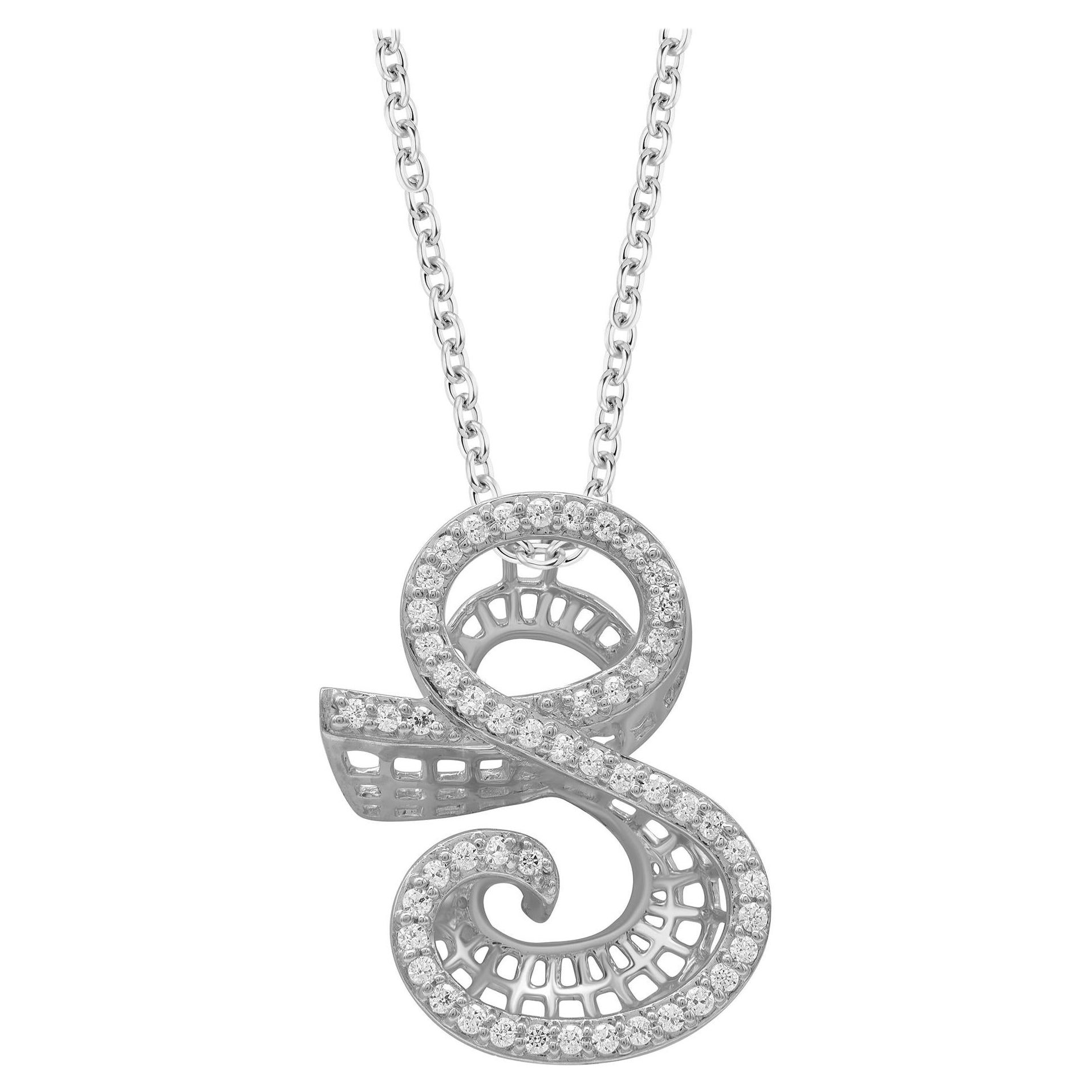 TJD 0.25 Carat S
 Initial 3D Alphabet Diamond Pendants in 18 Karat White Gold