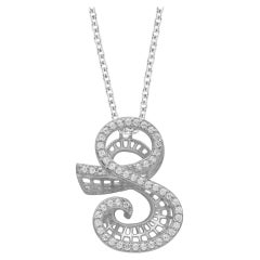 TJD 0.25 Carat S
 Initial 3D Alphabet Diamond Pendants in 18 Karat White Gold