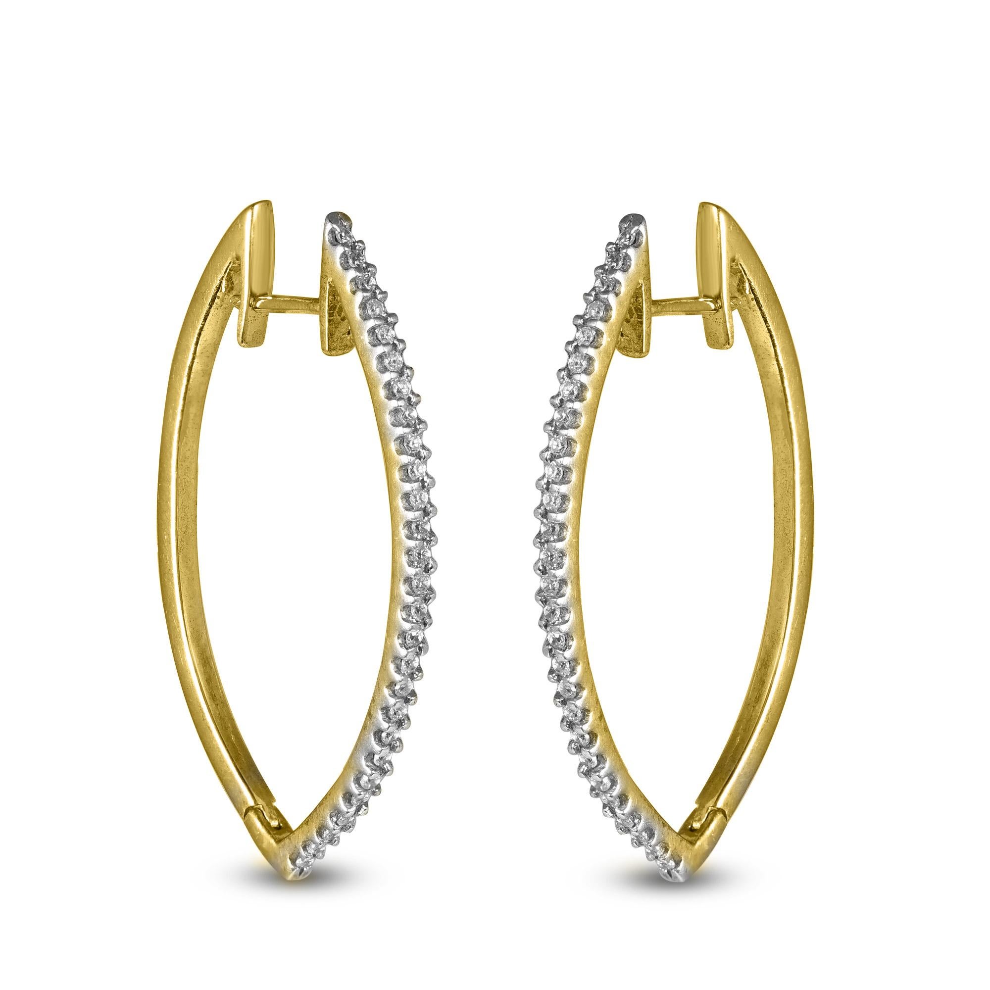 Round Cut TJD 0.25 Carat Single Row Diamond 18 Karat Yellow Gold Hoop Huggie Earrings For Sale