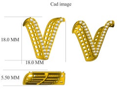 TJD 0.25 Carat V' Initial 3D Alphabet Diamond Pendants in 18 Karat Yellow Gold