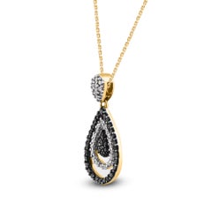 TJD 0.25 Carat White & Black Treated Diamond 14KT Gold Teardrop Pendant Necklace
