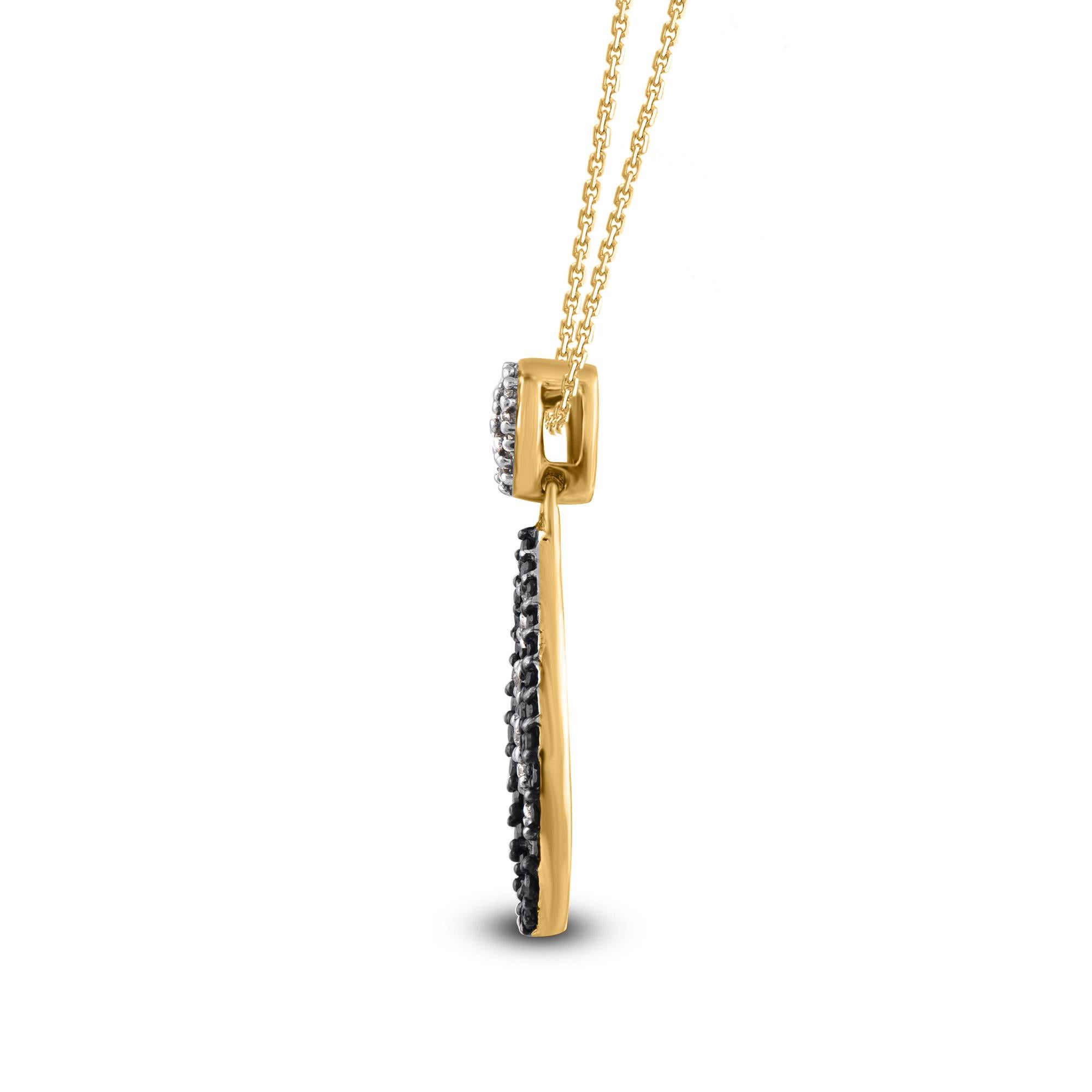 Contemporary TJD 0.25 Carat White & Black Treated Diamond 14KT Gold Teardrop Pendant Necklace For Sale