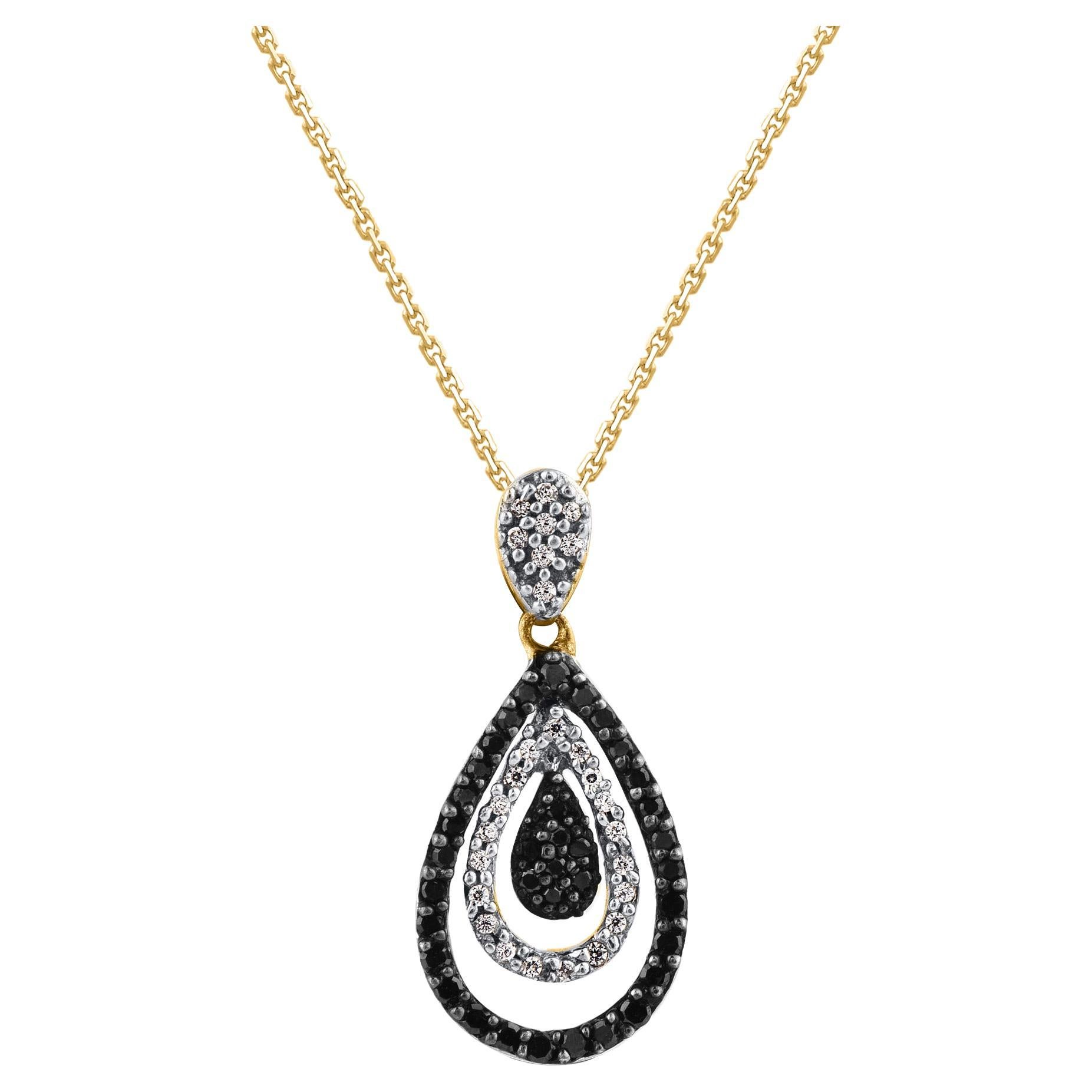 TJD 0,25 Karat Weiß & Schwarz behandelter Diamant 14KT Gold Teardrop Anhänger Halskette