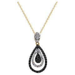 TJD 0.25 Carat White & Black Treated Diamond 14KT Gold Teardrop Pendant Necklace