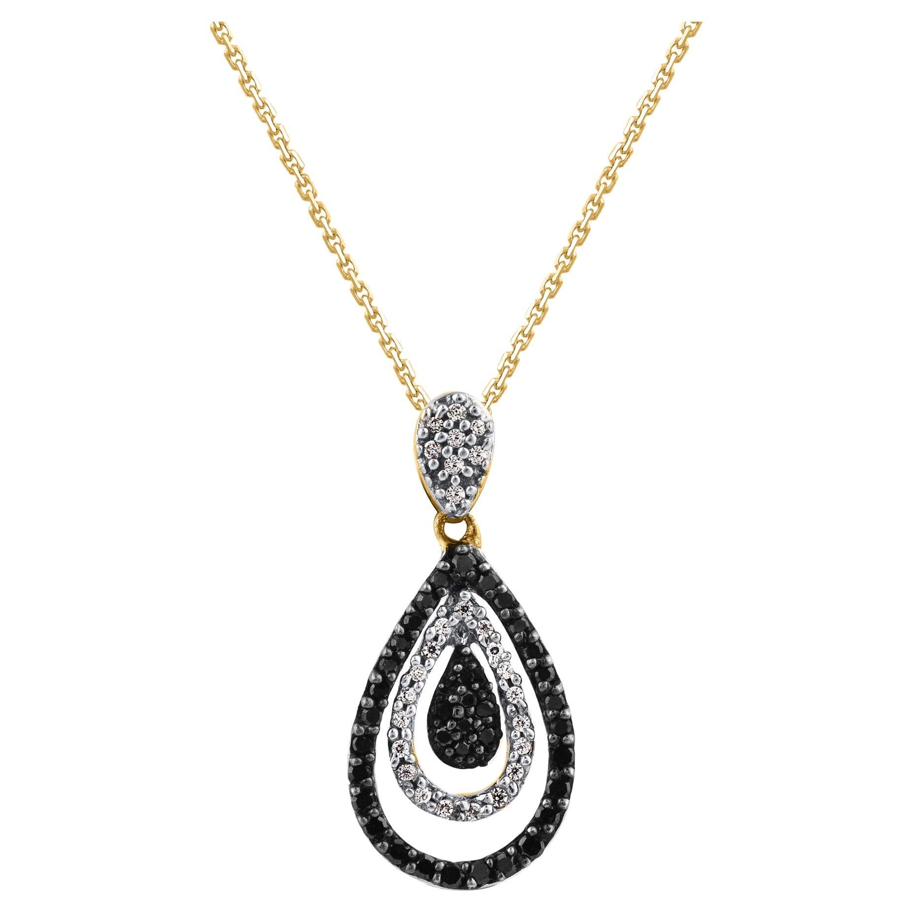 TJD Collana con ciondolo a goccia in oro 14KT da 0,25 carati con diamante bianco e nero trattato