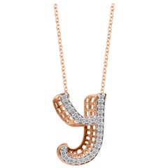 TJD 0.25 Carat Y
 Initial 3D Alphabet Diamond Pendants in 18 Karat Rose Gold