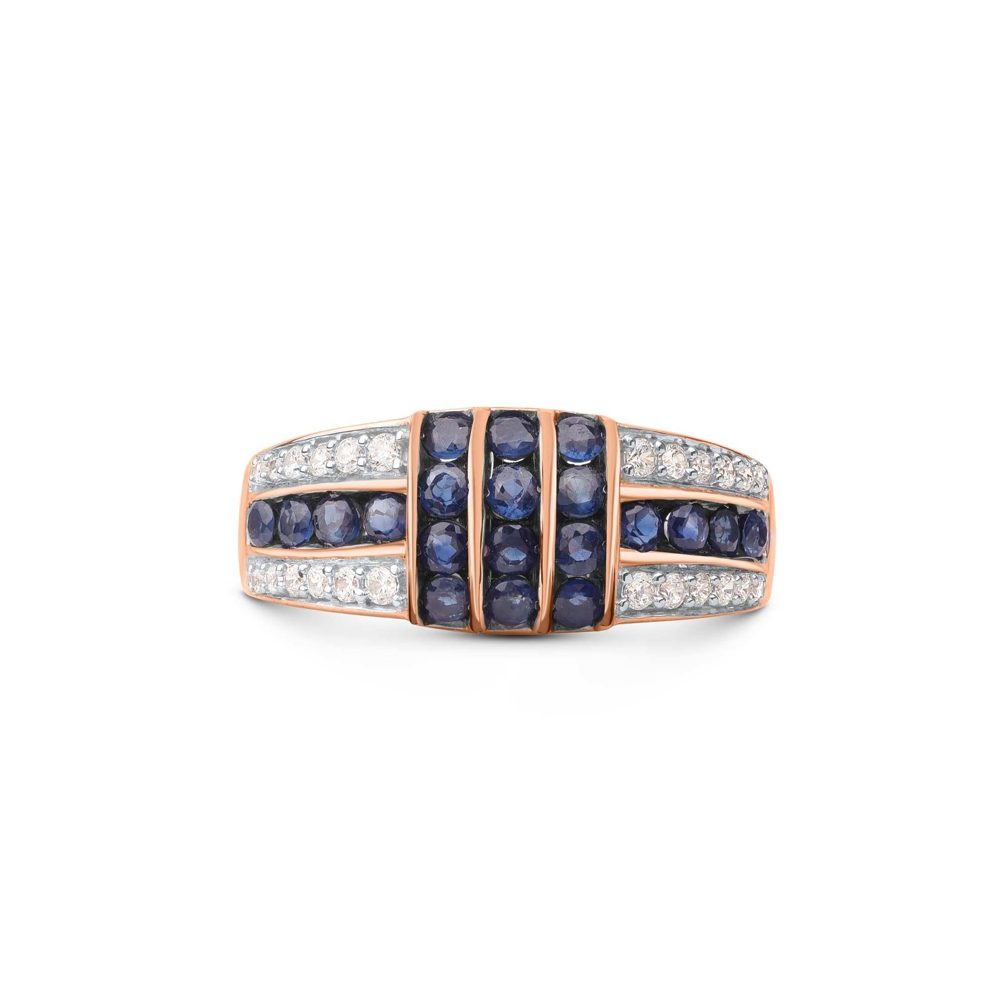 Modern TJD 0.25 Carat Diamond and Natural Blue Sapphire 18 Karat Rose Gold Wedding Band For Sale