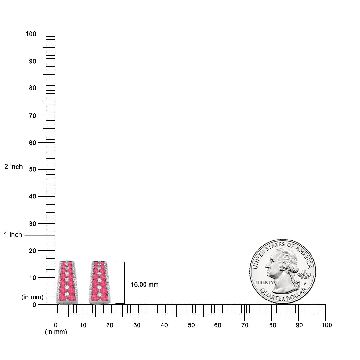 TJD 0.25 CT Diamonds and 2.09 CT Ruby White Gold Huggie Hoop Earrings In New Condition For Sale In New York, NY