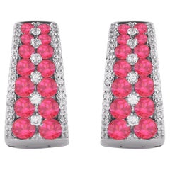 TJD 0.25 CT Diamonds and 2.09 CT Ruby White Gold Huggie Hoop Earrings