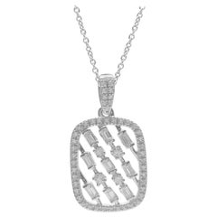 TJD 0,25 Karat runder & Baguette-Diamant 14 Karat Weißgold Kissenrahmen-Anhänger