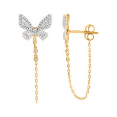 TJD Boucles d'oreilles papillon en or jaune 10K avec diamants ronds et baguettes de 0,25 CT