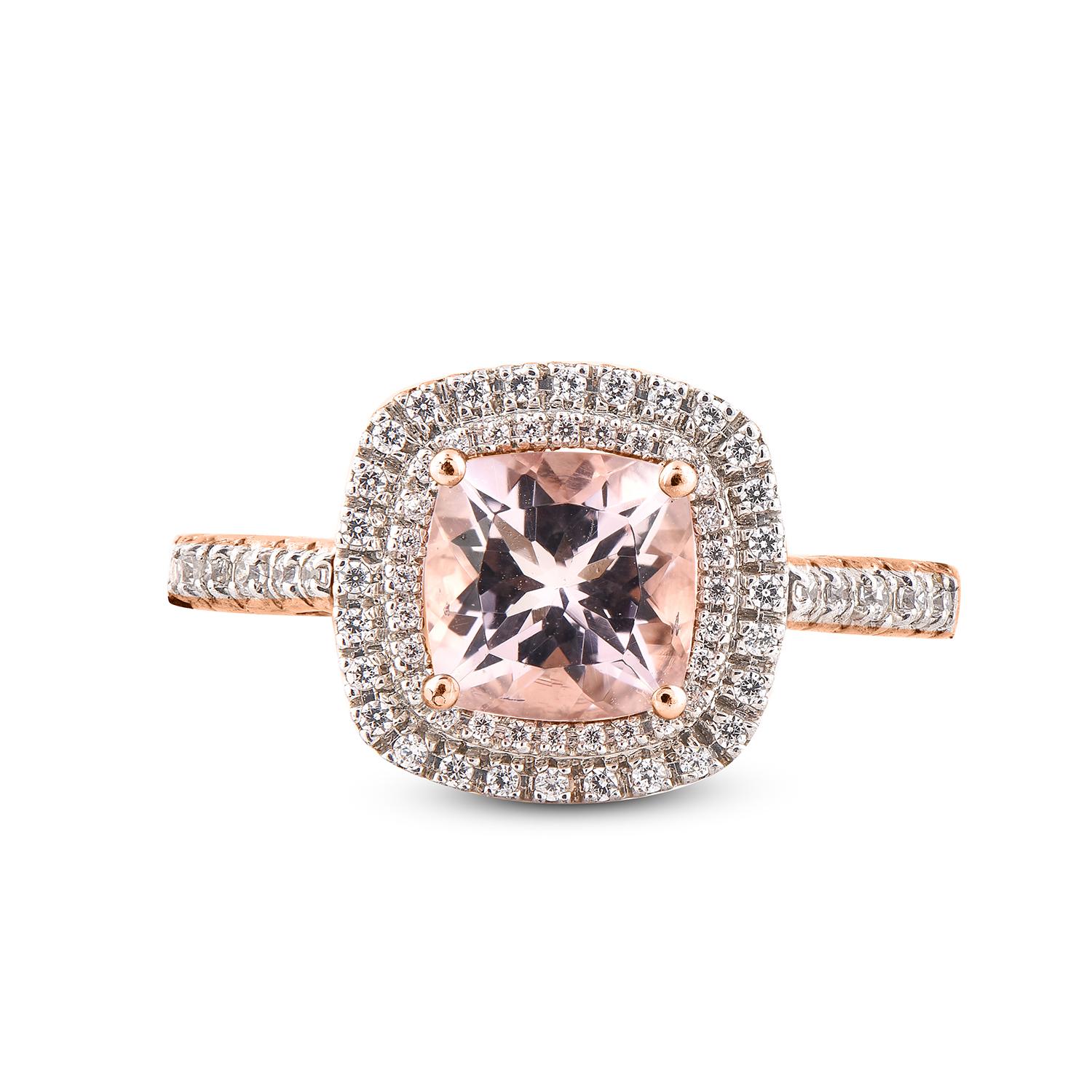 Art Déco TJD 0,25 carati tondi con cuscino di morganite in oro rosa 14KT Anello con doppia montatura in vendita