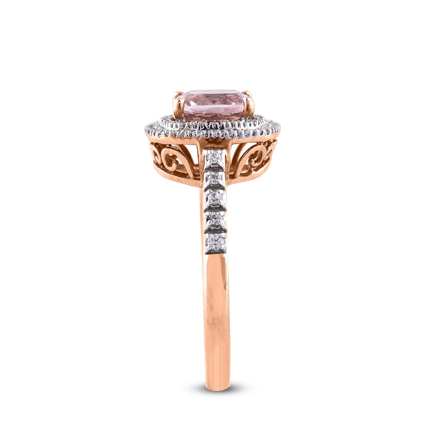 Taglio cuscino TJD 0,25 carati tondi con cuscino di morganite in oro rosa 14KT Anello con doppia montatura in vendita