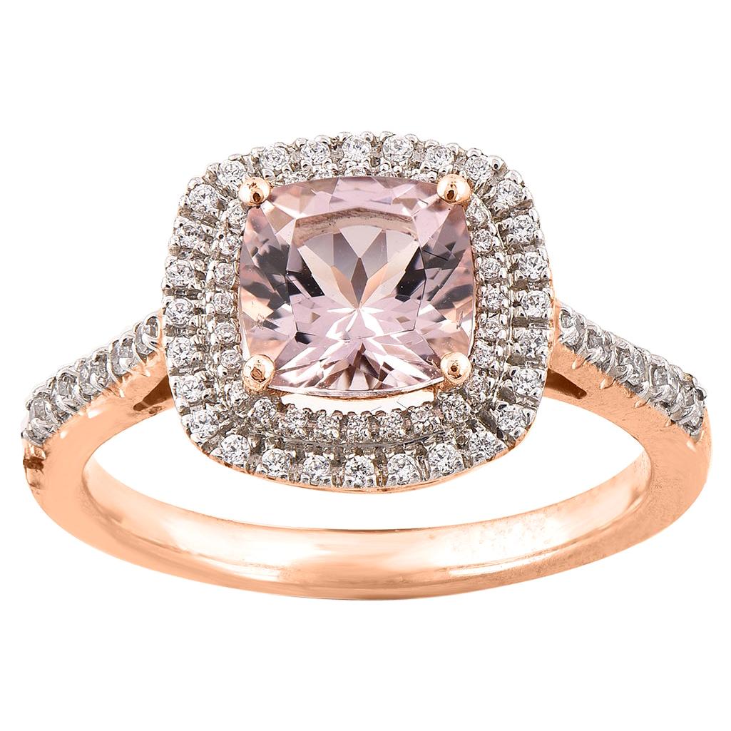TJD 0.25 Ct Round with Cushion Morganite 14Kt Rose Gold Double Frame Ring For Sale