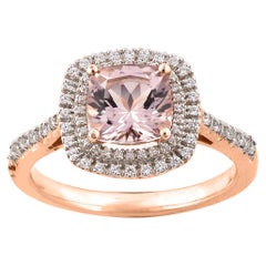 TJD 0.25 Ct Round with Cushion Morganite 14Kt Rose Gold Double Frame Ring