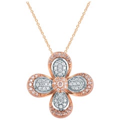 TJD 0.25 Ct Nat. Pink Rosé & White Diamond 18K Rose Gold Floral Designer Pendant