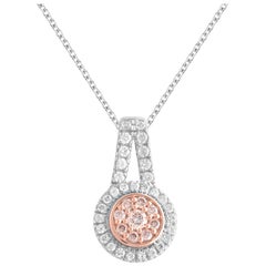 TJD 0.25Carat Nat. Pink Rosé & White Diamond 18K White Gold Halo Cluster Pendant