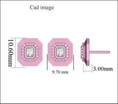 TJD 0.25Carat Round & Baguette Diamond 14K Rose Gold Cushion Frame Stud Earrings