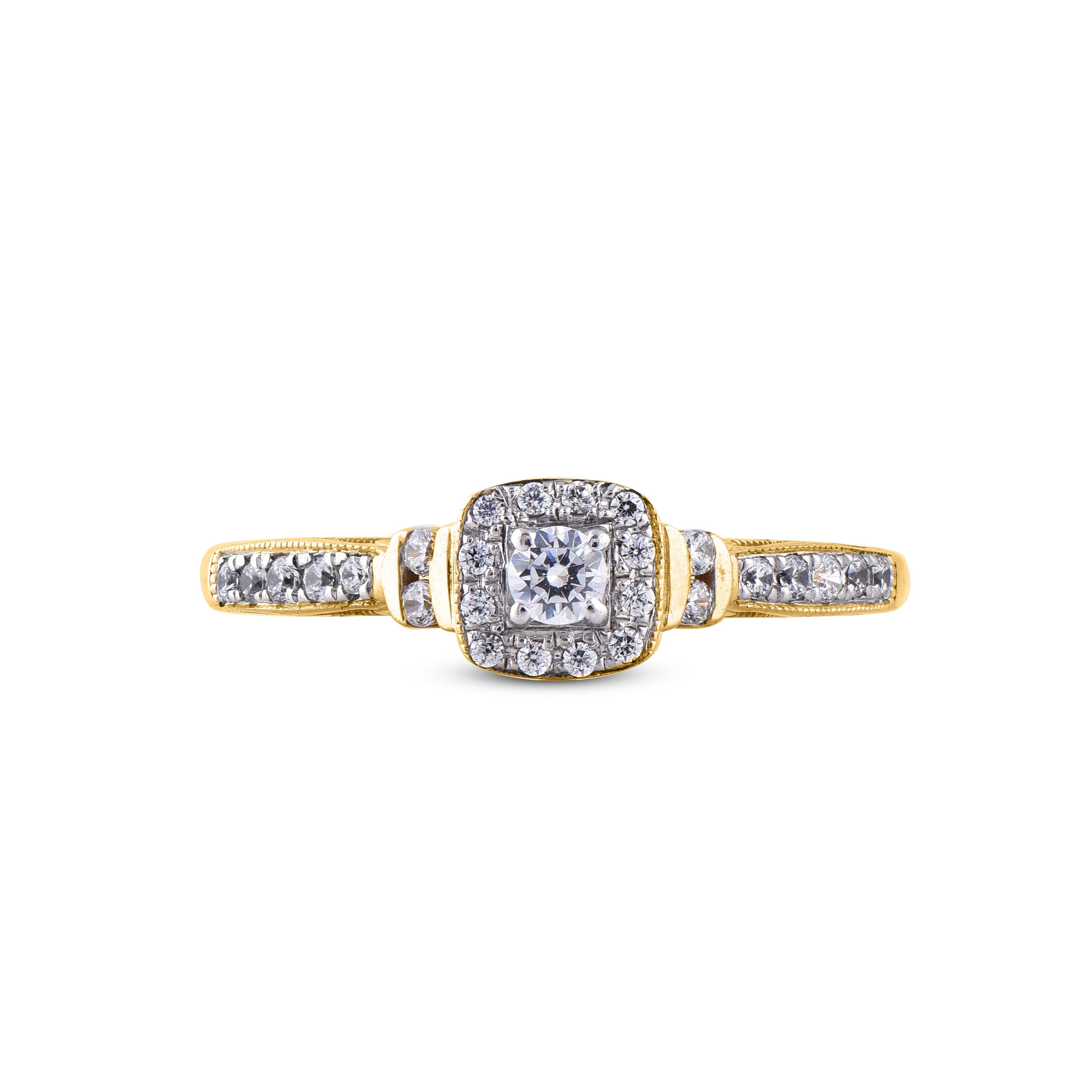 Round Cut TJD 0.27 Carat Round Diamond 14 Karat Yellow Gold Halo Bridal engagement Ring For Sale