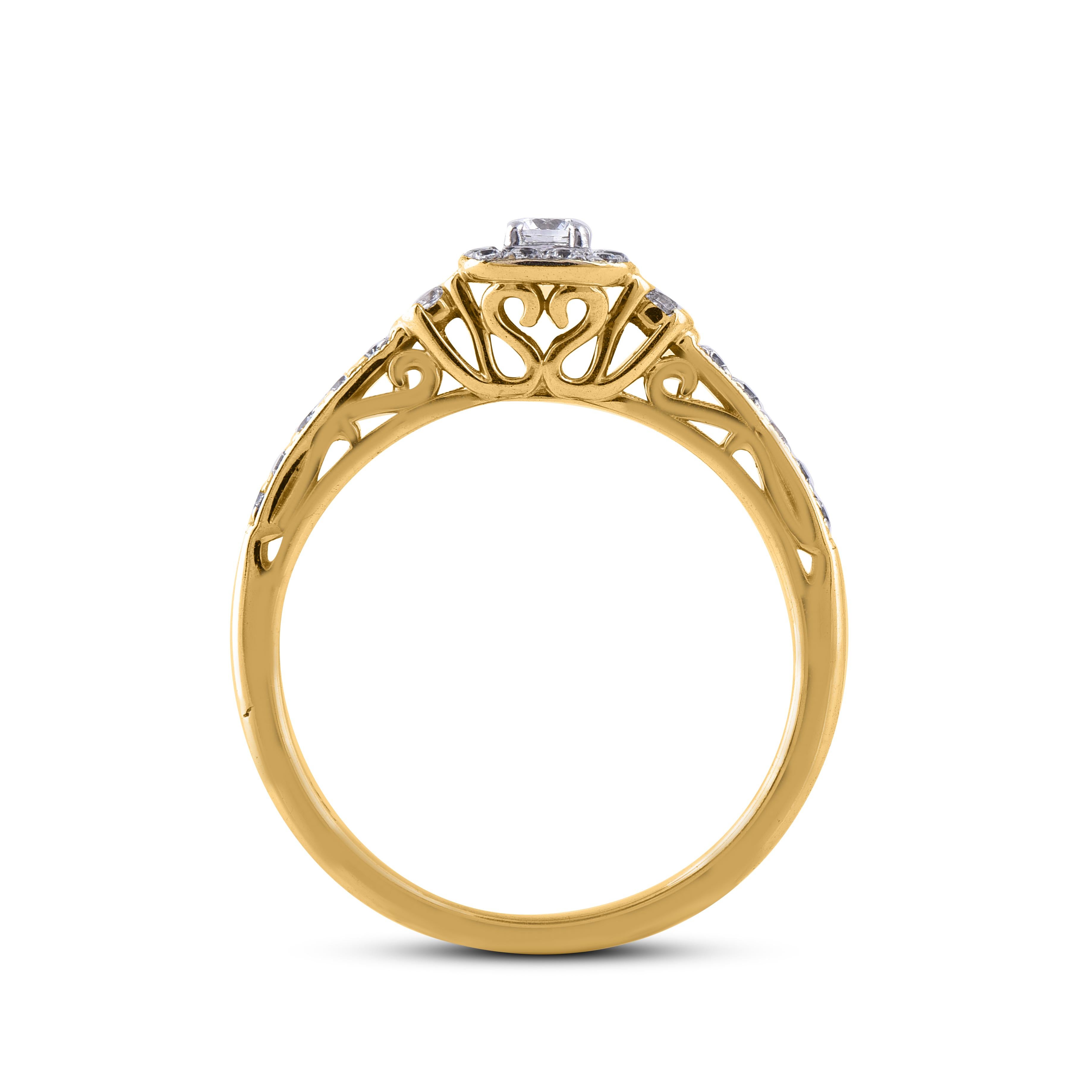 Round Cut TJD 0.27 Carat Round Diamond 14 Karat Yellow Gold Halo Bridal engagement Ring For Sale
