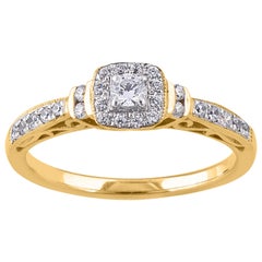 TJD 0.27 Carat Round Diamond 14 Karat Yellow Gold Halo Bridal engagement Ring