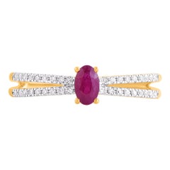 TJD 0.28 Carat Ruby and 0.10 Carat Diamond Solitaire Ring 14K Yellow Gold