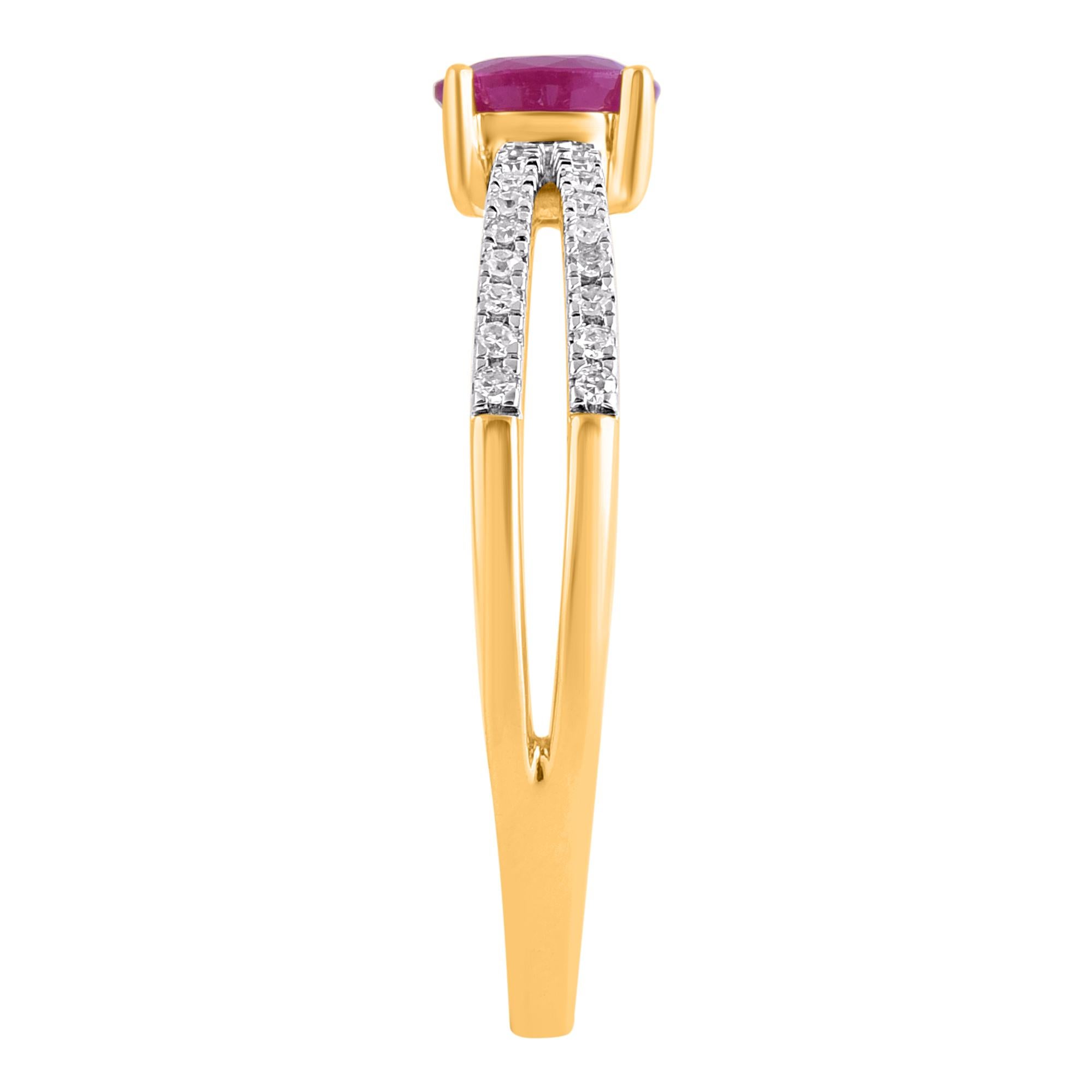 TJD Anillo solitario de oro amarillo de 14 quilates con rubí de 0,28 quilates y diamante de 0,10 quilates Corte redondo en venta