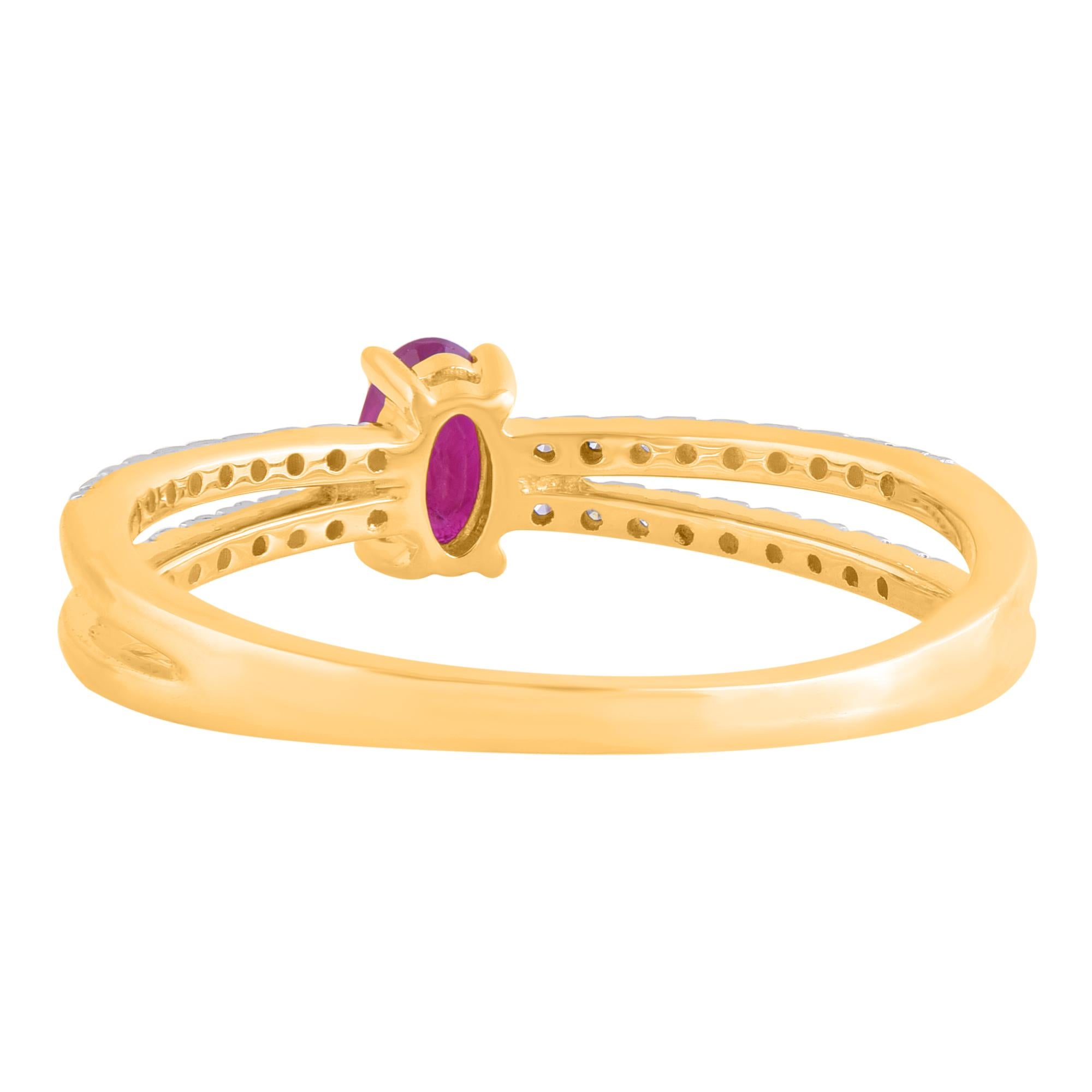 De las mujeres TJD Anillo solitario de oro amarillo de 14 quilates con rubí de 0,28 quilates y diamante de 0,10 quilates en venta
