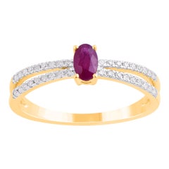 TJD 0.28 Carat Ruby and 0.10 Carat Diamond 14 Karat Yellow Gold Solitaire Ring