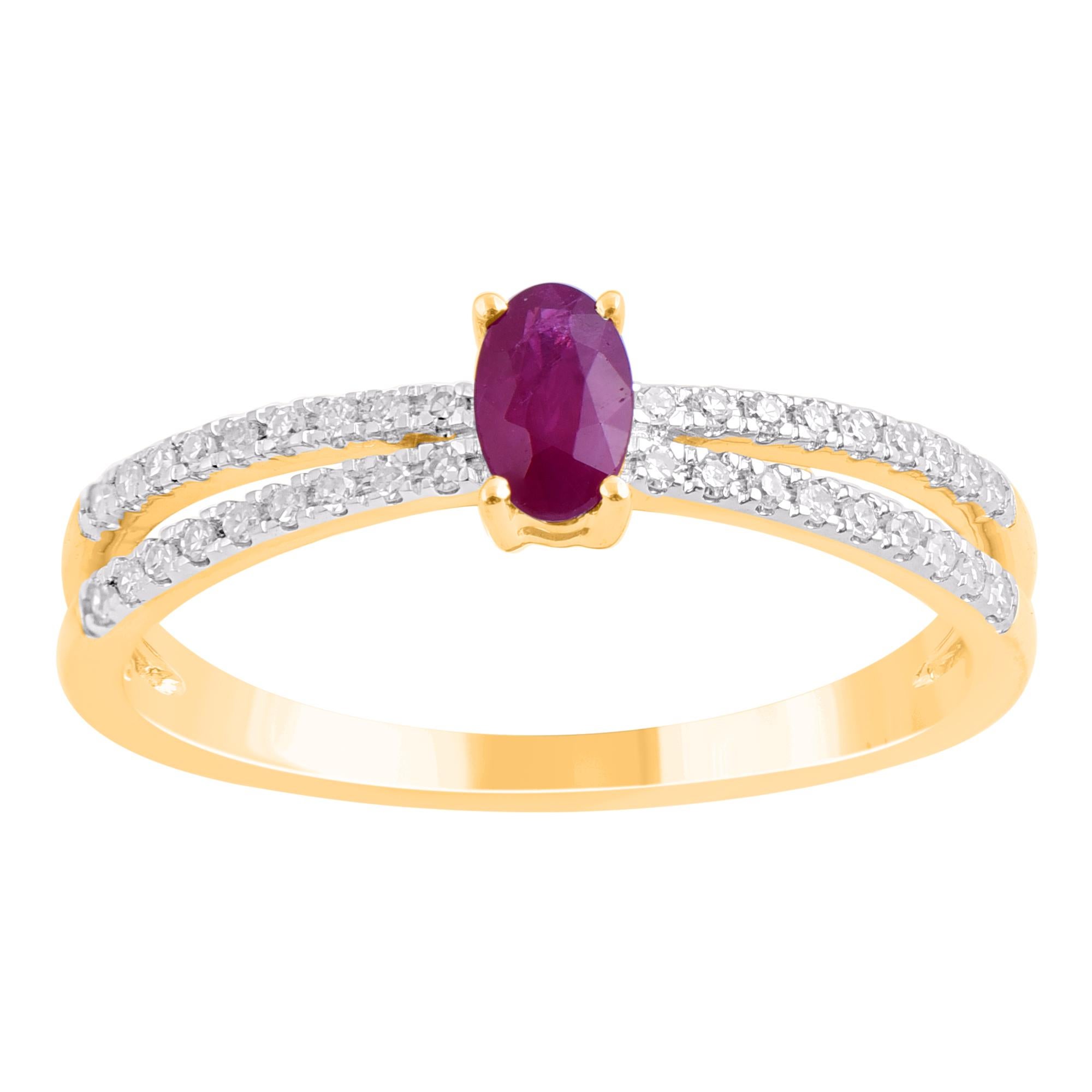 TJD 0.28 Carat Ruby and 0.10 Carat Diamond 14 Karat Yellow Gold Solitaire Ring