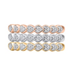 TJD 0.30 Carat Diamond Three Piece Stackable Band Set in 14 Karat Tri-Tone Gold