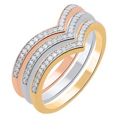 TJD 0.30 Carat Diamond Three Piece Stackable Band Set in 14 Karat Tri-Tone Gold