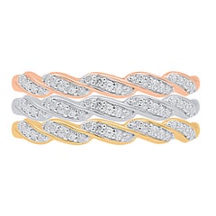 TJD 0.30 Carat Diamond Three Piece Stackable Band Set in 14 Karat Tri-Tone Gold
