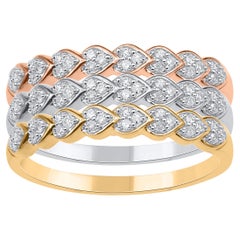 TJD 0,30 Carati Diamante Tre Pezzi Impilabile Set in Oro 14 Karati Tri-Tone