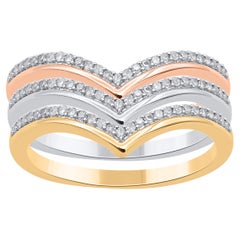 TJD 0,30 Carati Diamante Tre Pezzi Impilabile Set in Oro 14 Karati Tri-Tone