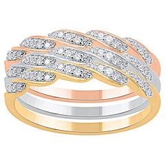 TJD 0,30 Karat Diamant Dreiteiliger stapelbarer Ring aus 14 Karat dreifarbigem Gold