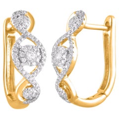 TJD 0.30 Carat Natural Round Diamond 14 Karat Yellow Gold Hoop Earrings