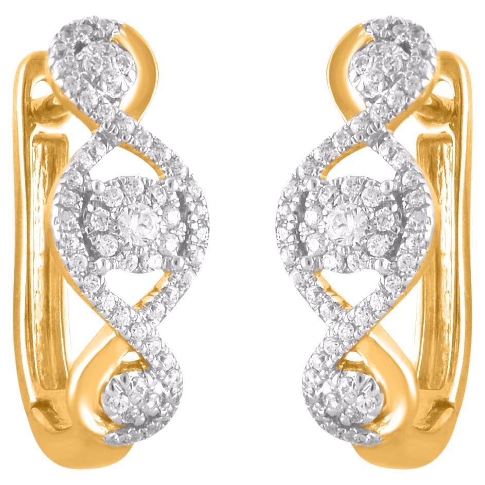 TJD 0.30 Carat Natural Round Diamond 14 Karat Yellow Gold Hoop Earrings