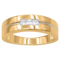 TJD 0.30 Carat Princess Cut Diamond 14KT Yellow Gold 3 Stone Men's Band Ring