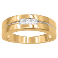 TJD 0.30 Carat Princess Cut Diamond 14KT Yellow Gold 3 Stone Men
s Band Ring