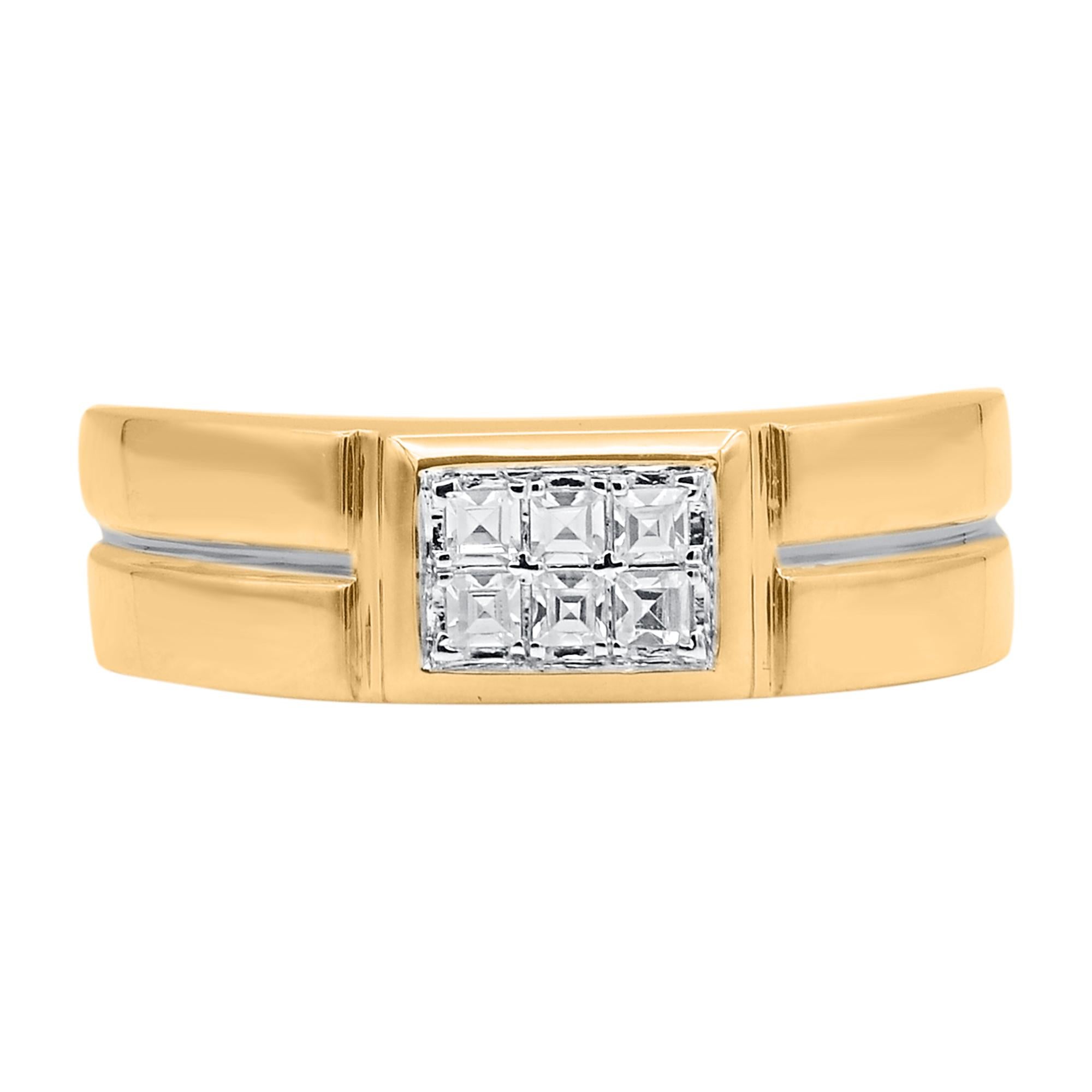 Contemporary TJD 0.30 Carat Princess Cut Diamond 14KT Yellow Gold Men's Wedding Band Ring For Sale