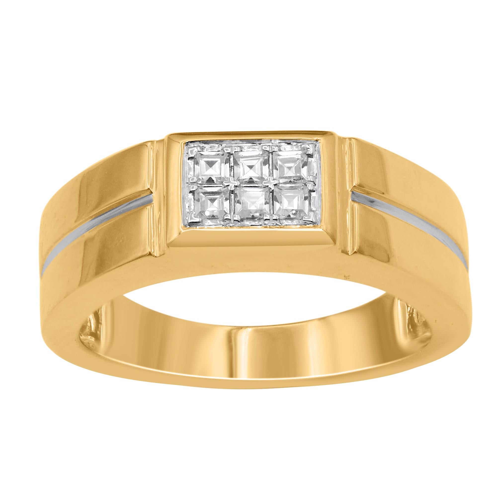 TJD 0.30 Carat Princess Cut Diamond 14KT Yellow Gold Men's Wedding Band Ring In New Condition For Sale In New York, NY