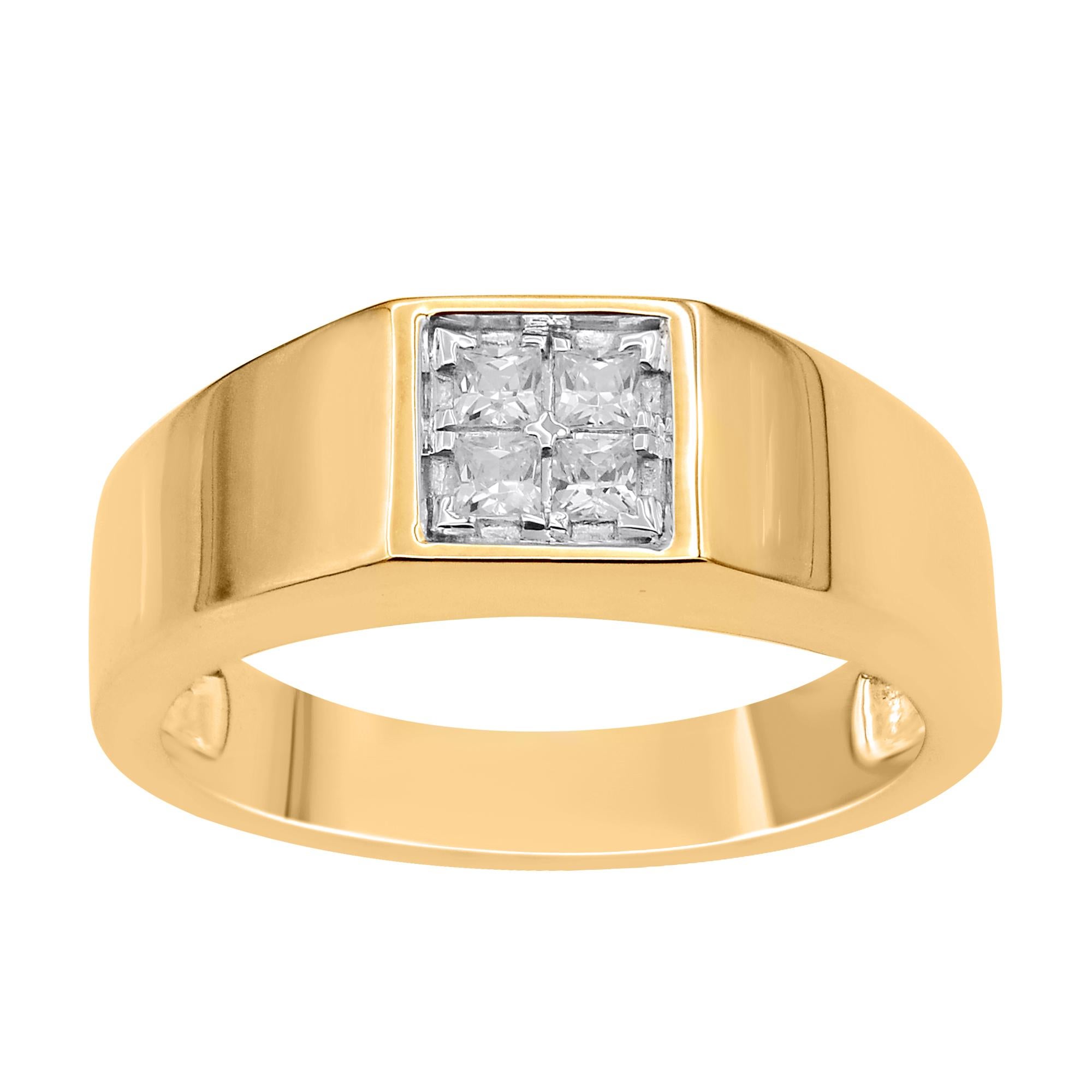TJD 0,30 Karat Prinzessinnenschliff Diamant 14KT Gelbgold Herren-Hochzeitsring (Carréschliff) im Angebot