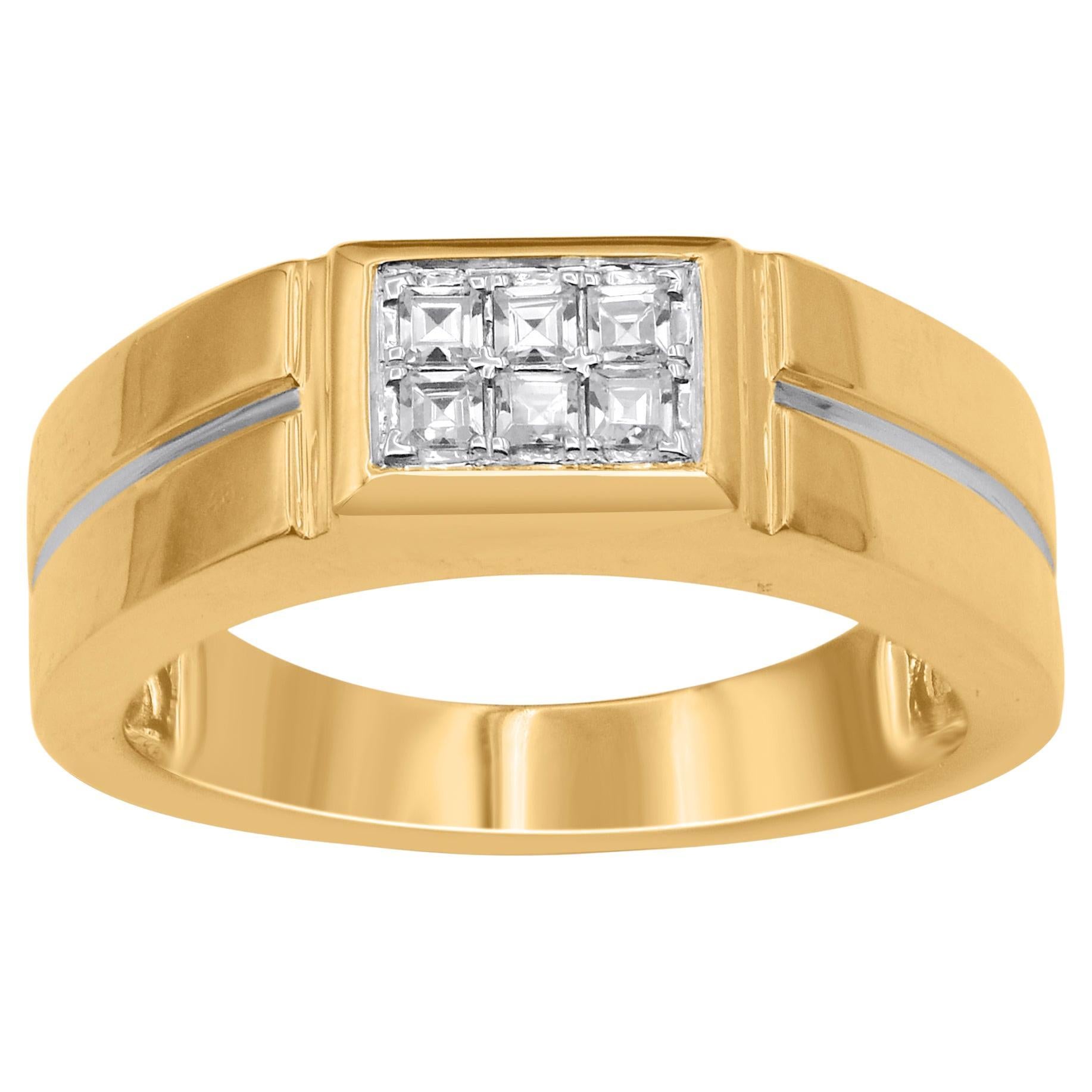 TJD 0.30 Carat Princess Cut Diamond 14KT Yellow Gold Men's Wedding Band Ring For Sale