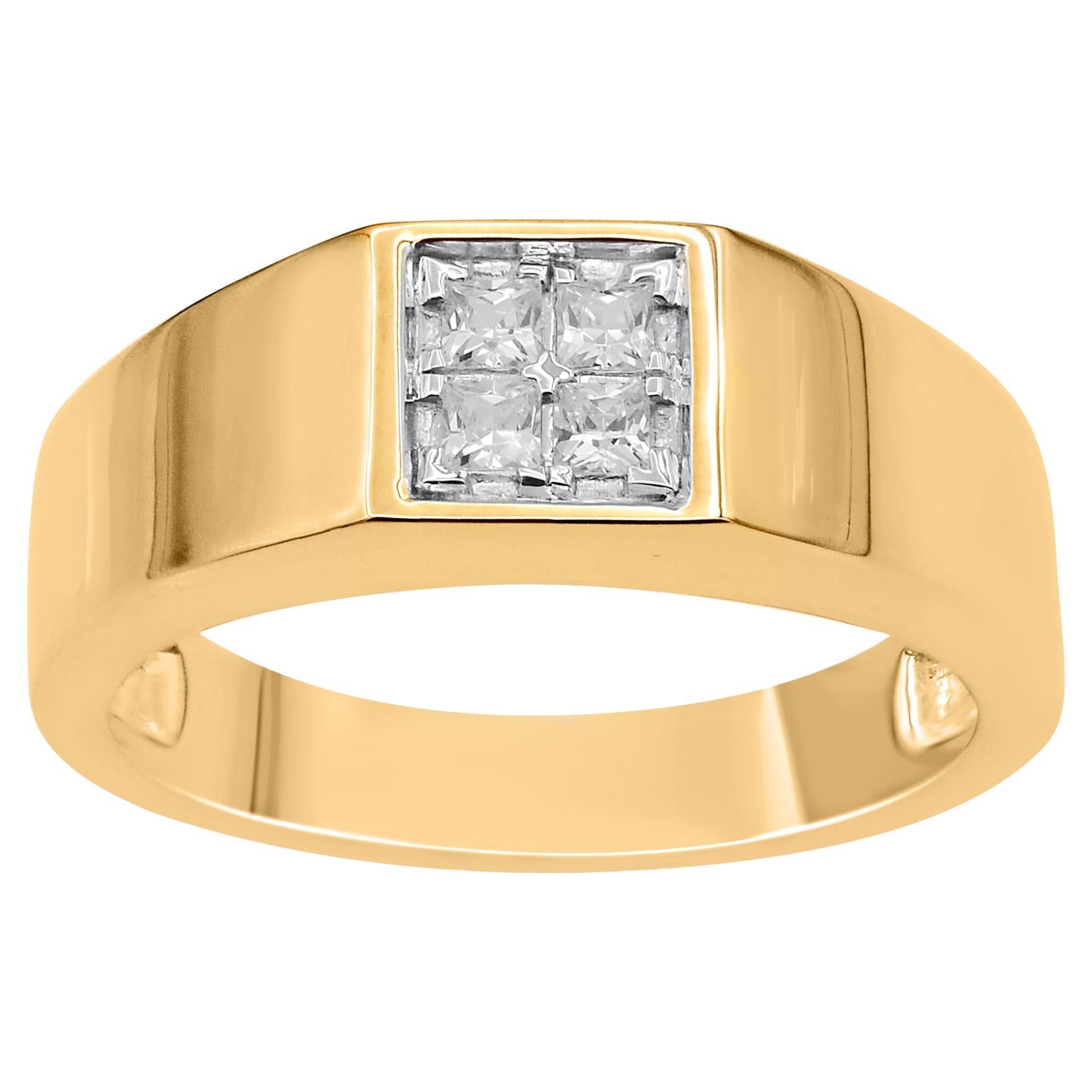 TJD 0.30 Carat Princess Cut Diamond 14KT Yellow Gold Men's Wedding Band Ring For Sale