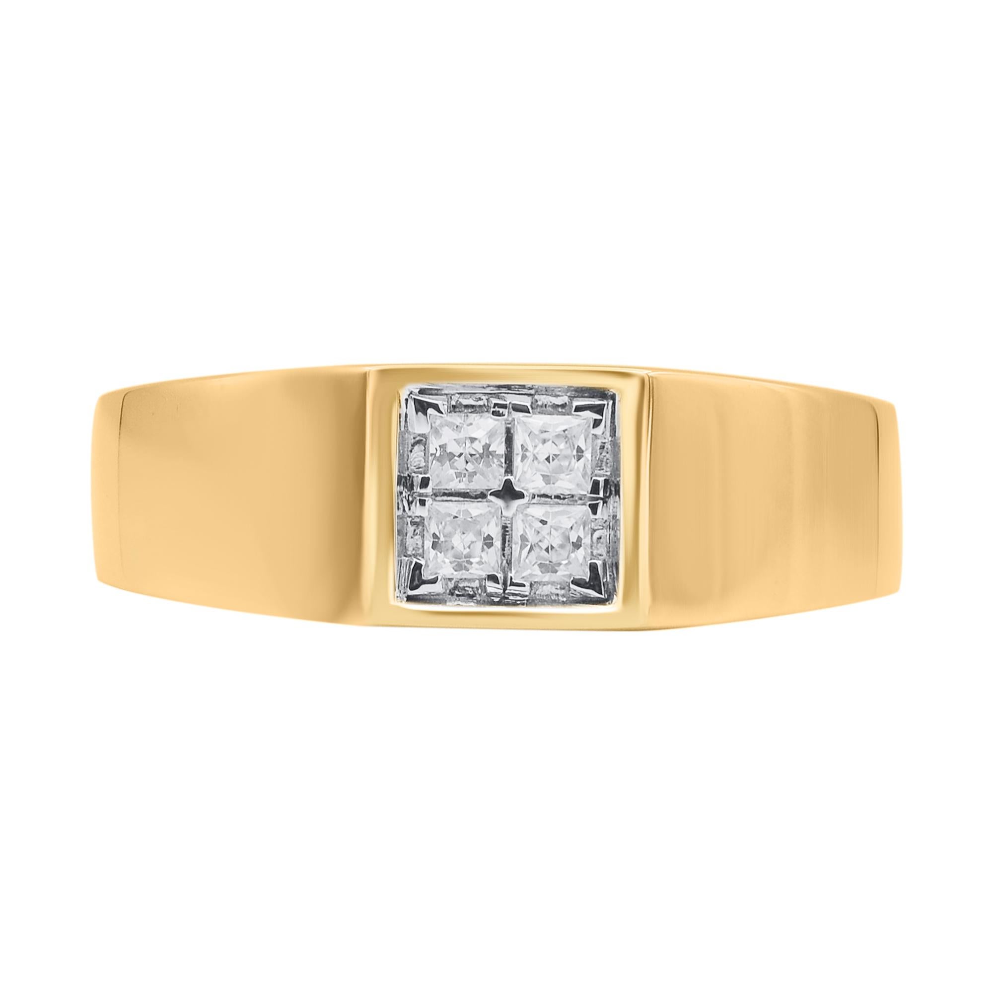 Contemporary TJD 0.30 Carat Princess Cut Diamond 18 Karat Yellow Gold Men's Ring For Sale