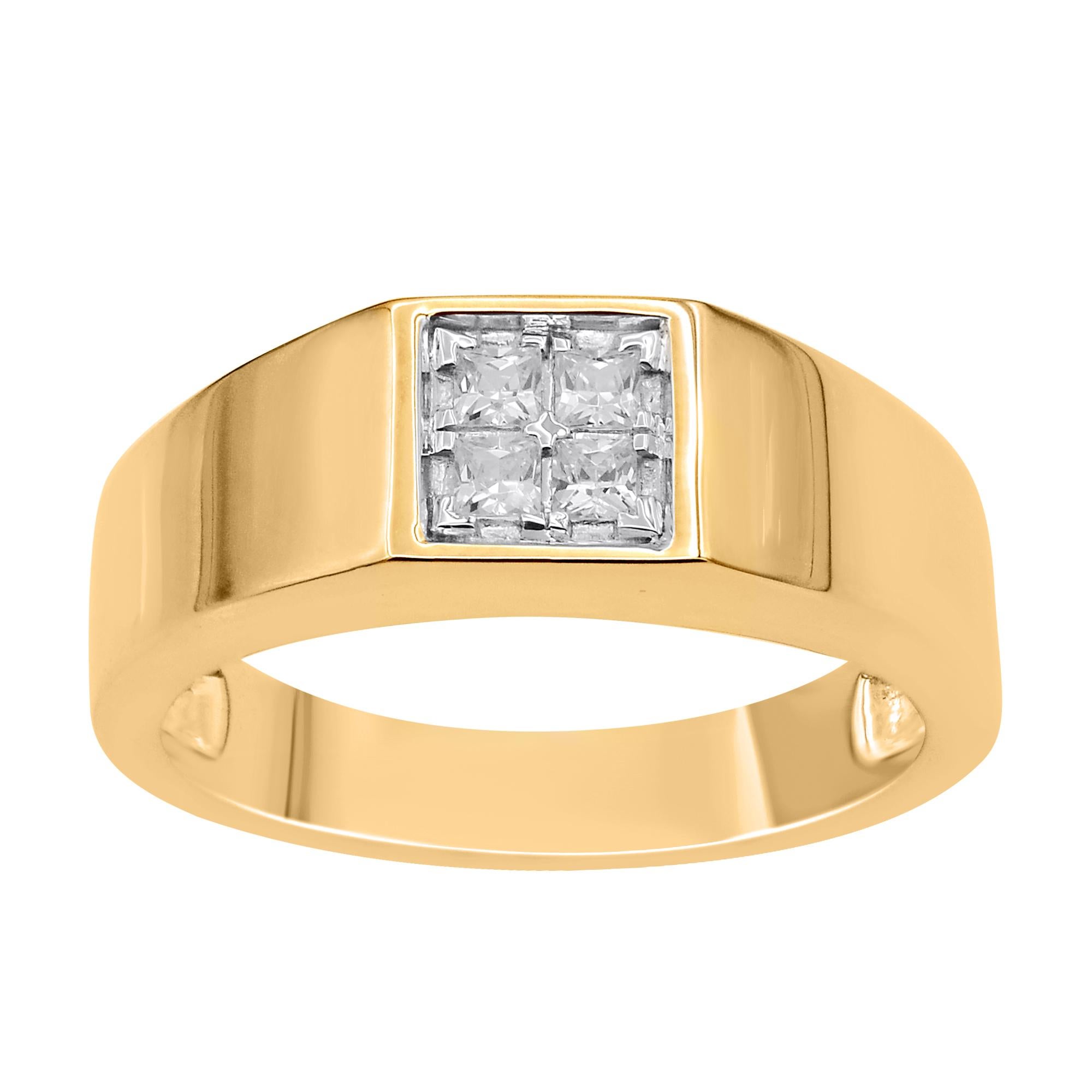 TJD 0.30 Carat Princess Cut Diamond 18 Karat Yellow Gold Men's Ring In New Condition For Sale In New York, NY