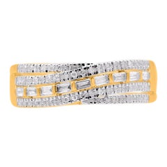 TJD 0.30 Carat Round & Baguette Diamond Yellow Gold Crossover Wedding Band Ring