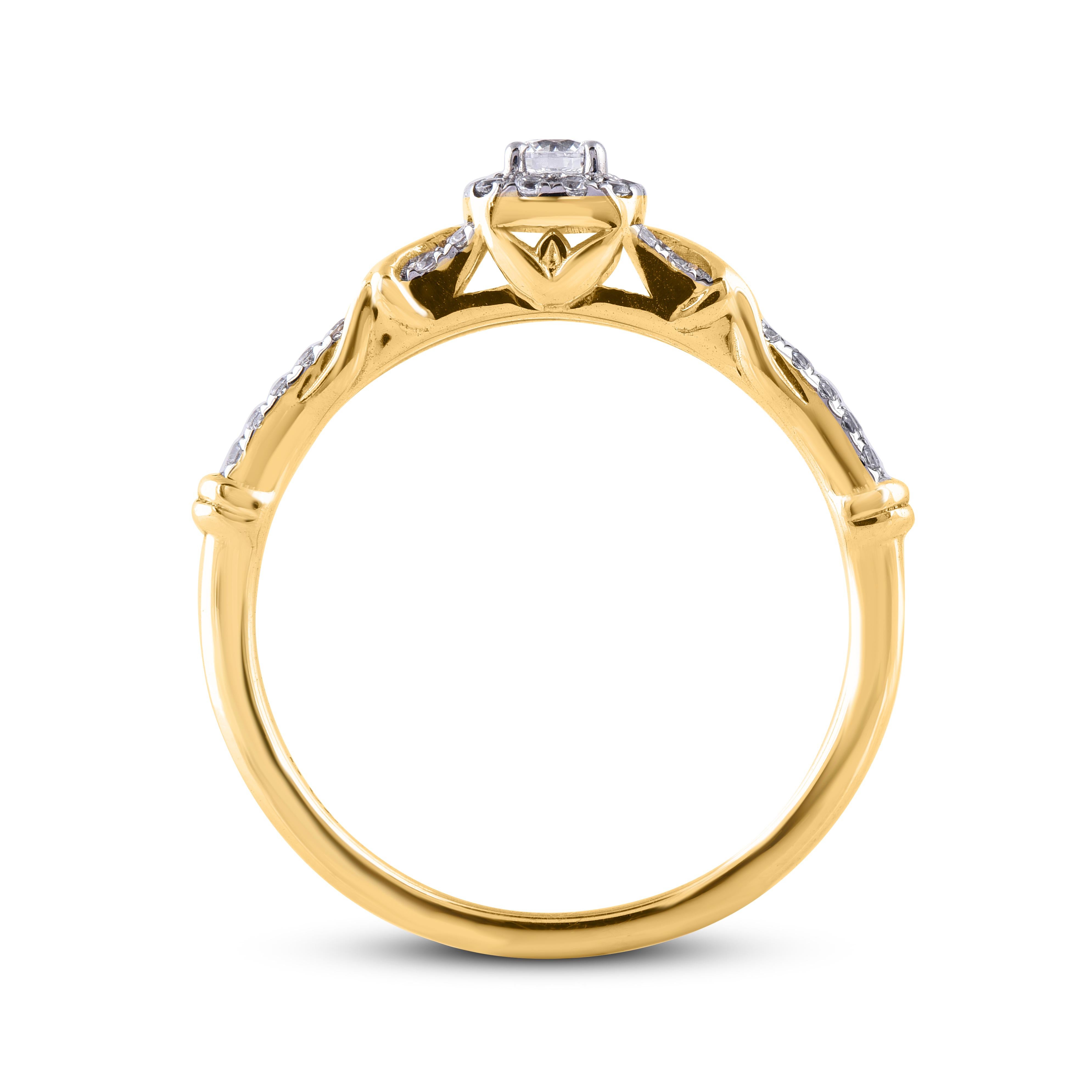 Women's TJD 0.30 Carat Round Diamond 14 Karat Yellow Gold Halo Bridal Engagement Ring For Sale